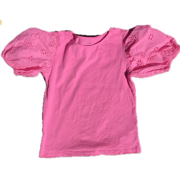 Girls H&M Pink Tee with Eyelet Sleeves - Picture 3 of 5
